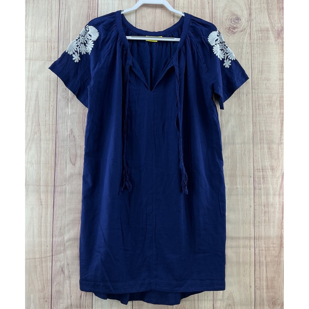 Roberta Roller Rabbit‎ Cotton Navy Blue Embroidered Tunic Dress Sz XS Oversized